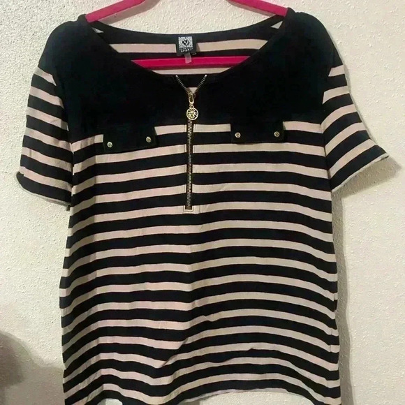 Anne Klein Sport Ladies Casual Top. Black and Cream Stripe. Size XL - Picture 1 of 6